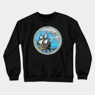 Old man of war with sails full of wind, vintage engraving. Crewneck Sweatshirt